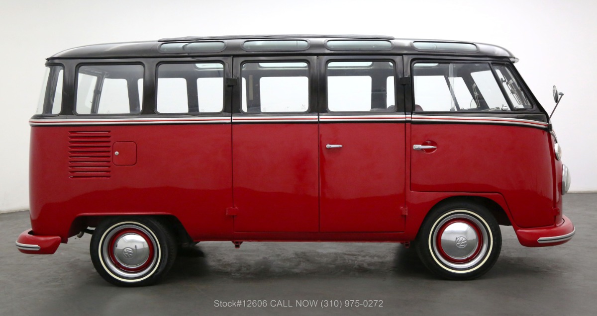 Vintage 1965 VW 23-Window Samba Bus Red color