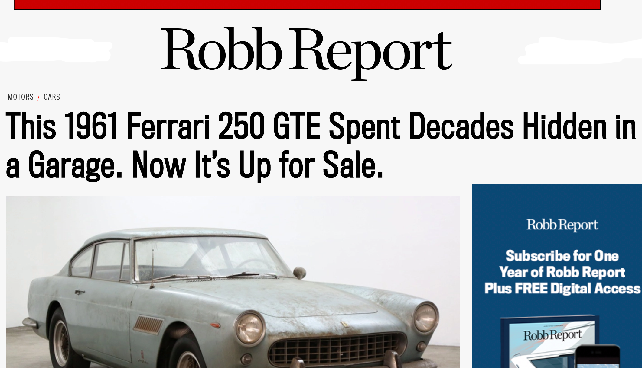 1961 Ferrari 250 GTE Robb Report April 2020